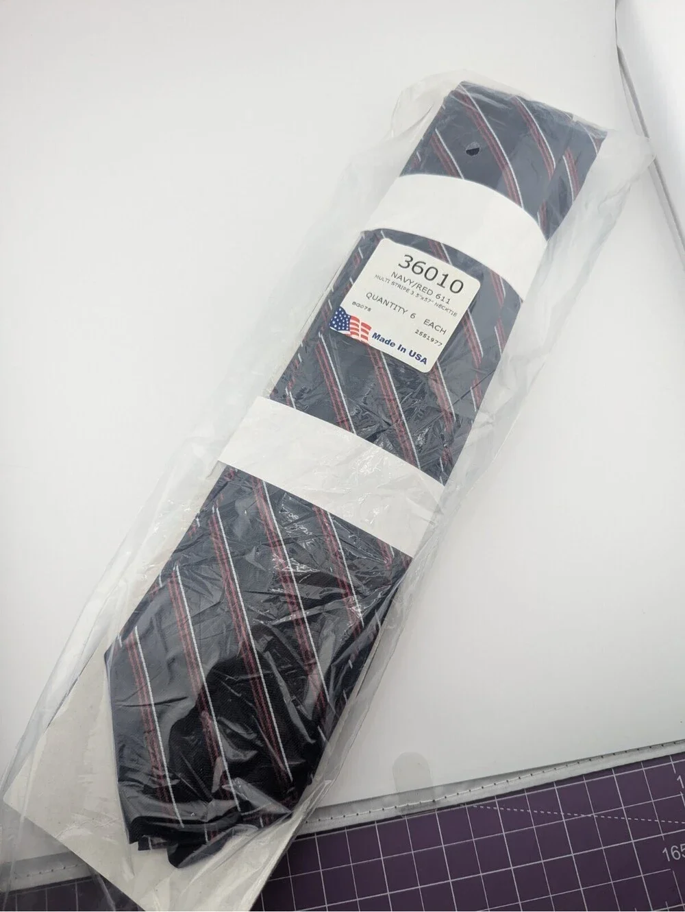 6 Pack Career Cravats Navy Red Silver Striped Tie #36010 3.5x57